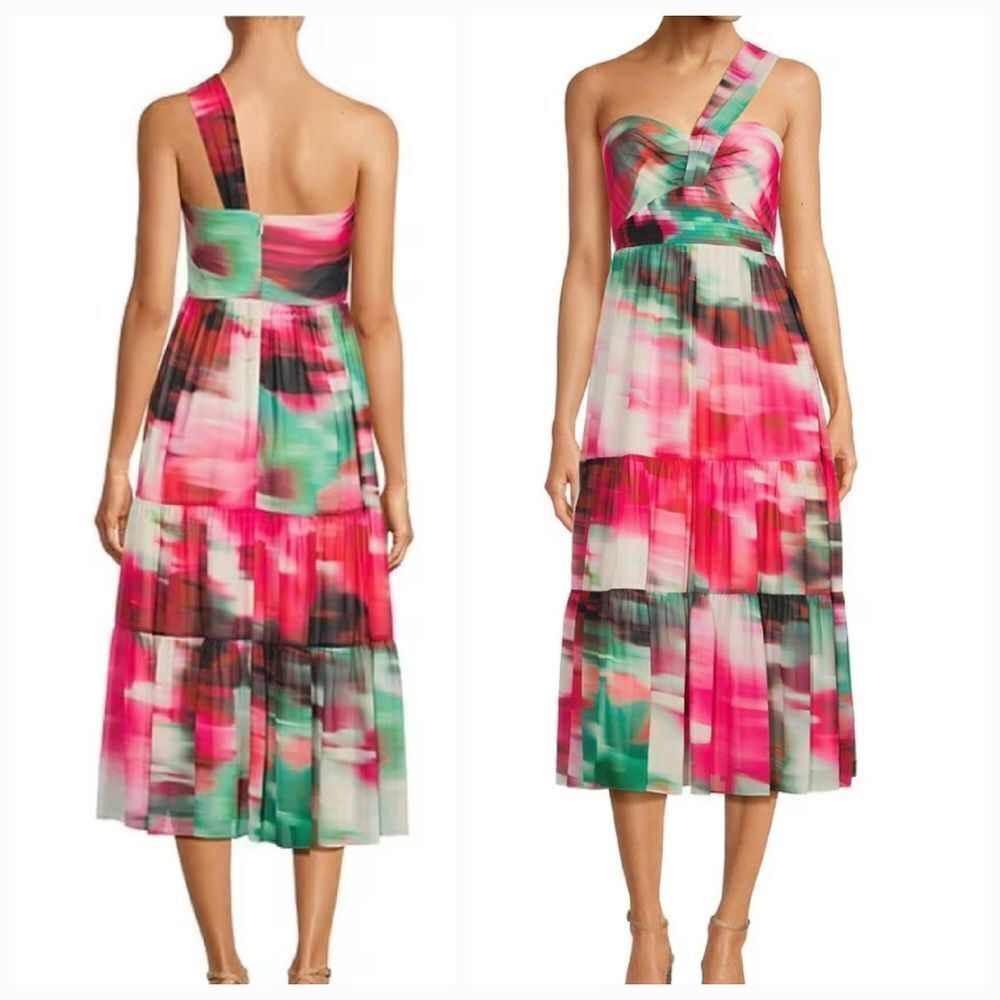NEW Badgley Mischka Belle Remi Georgette One Strap Midi Dress Size NWT 0 2 4 6 8